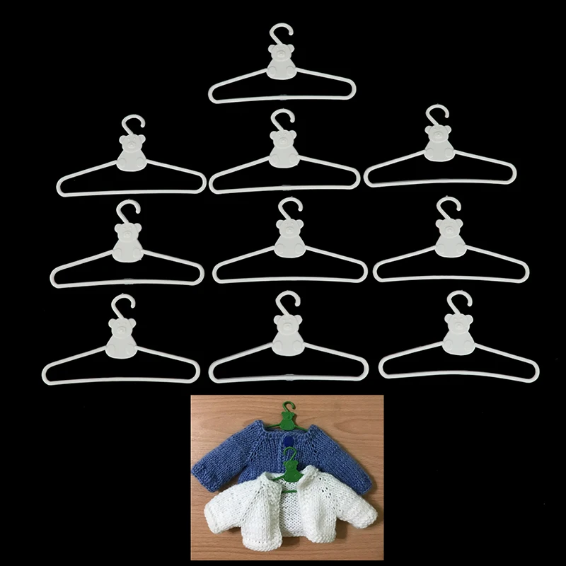 10 mini Hangers white coat Dress doll Plastic Clip hangers For Doll