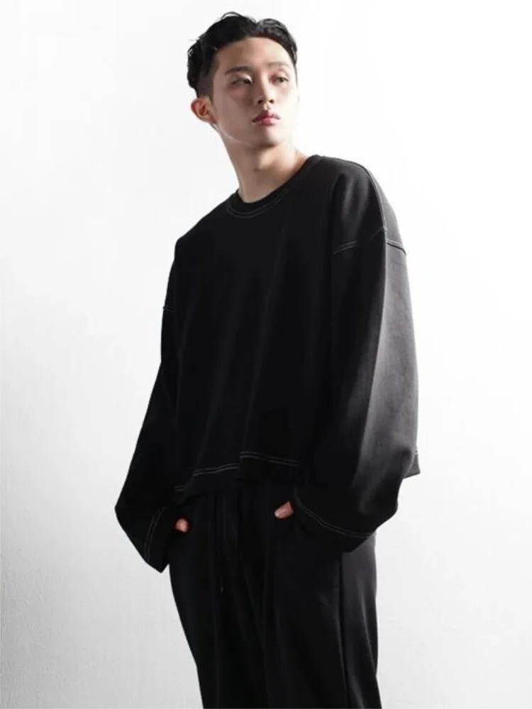 Men'S Long Sleeve Hoodie Spring And Autumn New Korean Round Collar Casual Loose Fashion Short Large Size Hoodie