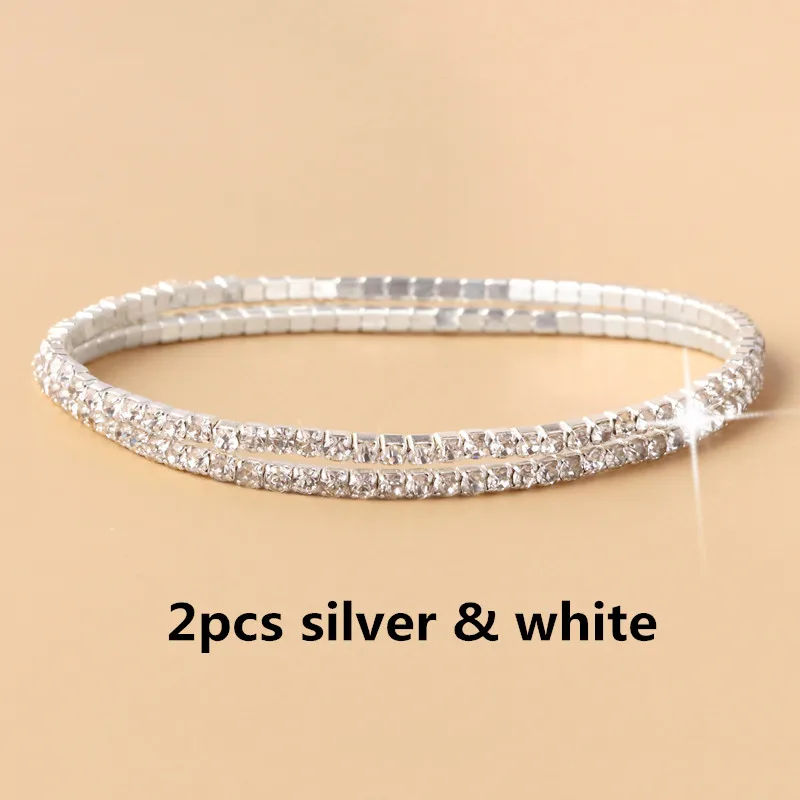 2pcs silver white 1-2 шт набор циркониевый регулируемый браслет для женщин шариковая направляющая Кристалл CZ золото/серебро цвет ювелирные изделия Pulseira Feminina - Окраска металла: 2pcs silver white