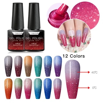 

T-TIAO CLUB 6ml Rainbow Thermal Color Changing Gel Nail Polish Holographic Glitter Temperature Changing Soak Off UV Gel Varnish
