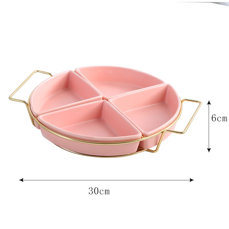В скандинавском стиле, поднос для закусок, керамика, железо, искусство, бытовая, для гостиной, поднос для закусок, орехов, фруктовое блюдо, комбинированная посуда - Цвет: Four grid pink