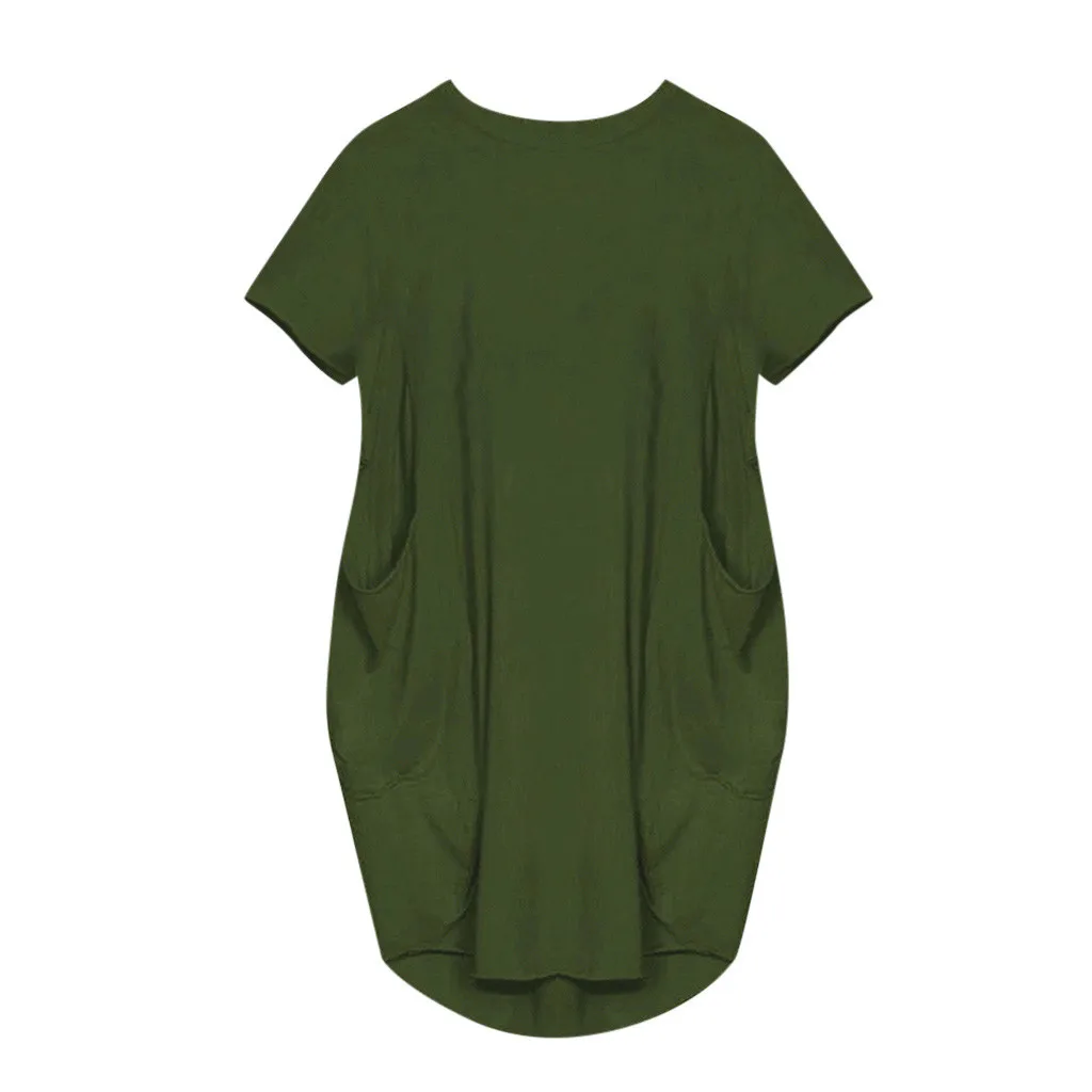 #35Womens Jumper Ladies Retro Dress Oversized Baggy Short Sleeve Pocket Pullover Mini Dresses Plus Size Dresses Embroidery Dress