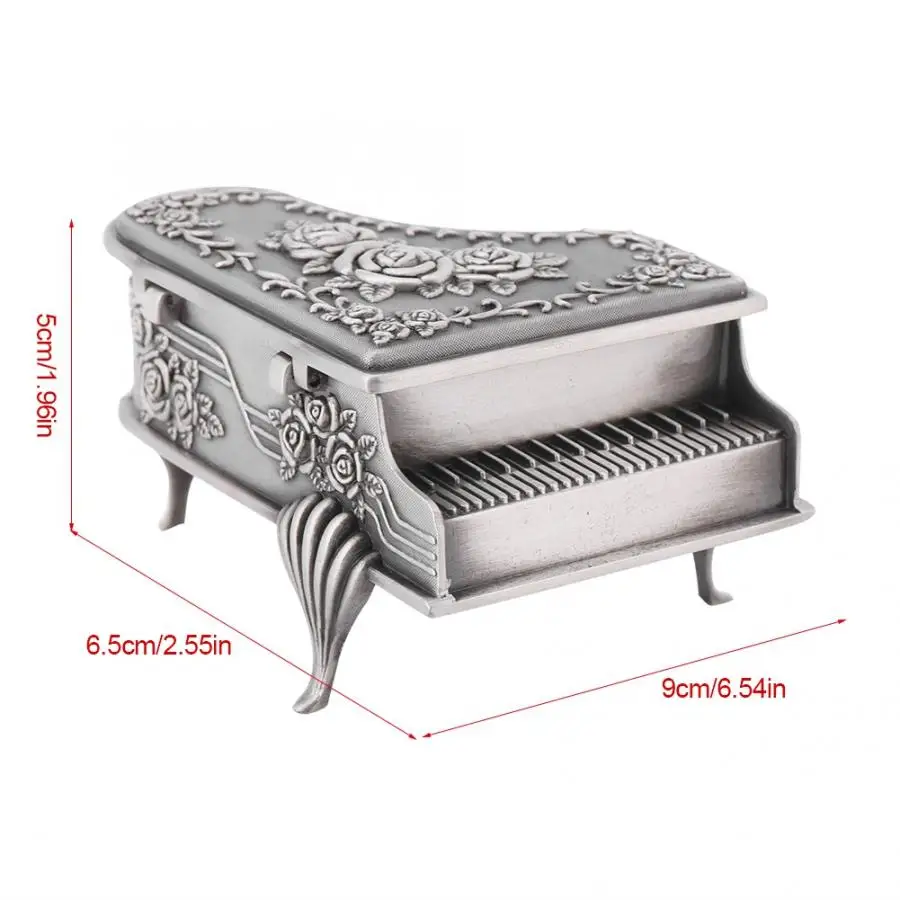 Jewelry Box Piano Shaped Rose Flower Carved Zinc Alloy Jewelry Case Unique Design Jewelry Collection Storage Box