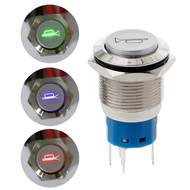 

Car Kit Switch 19mm LED Momentary Horn Button Metal Push Button Lighted Switch 12V Auto Interior Led Power Switch momentary type