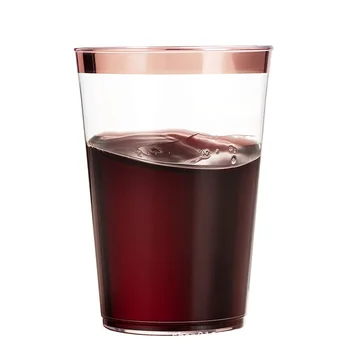 

High Capacity Disposable Coffee Cup 12OZ Disposable Plastic Cups with Rose Gold Rim Bronzing Drinking Cups Bulk Christmas Party