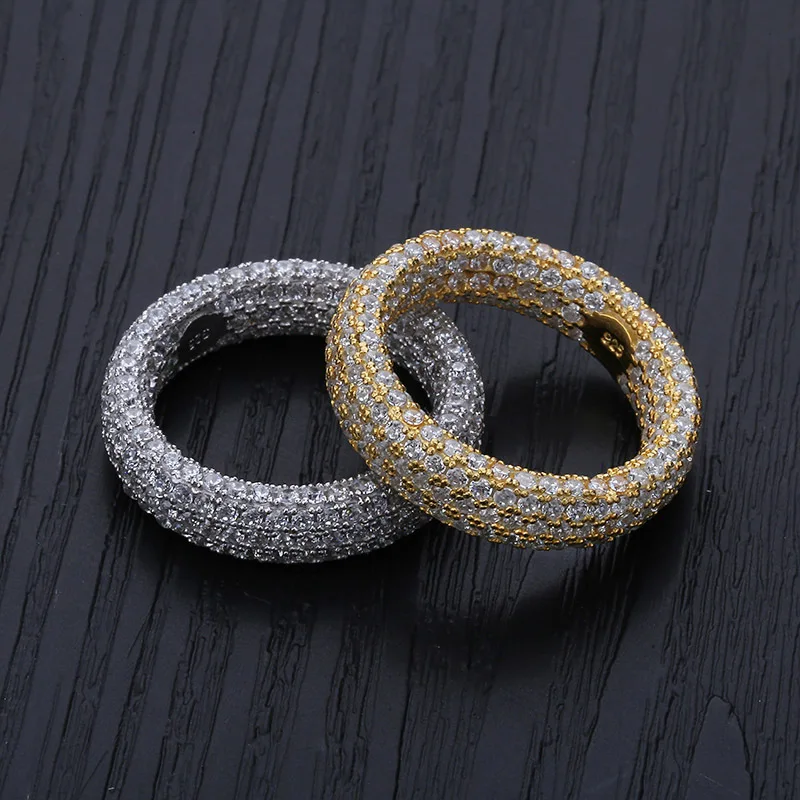 

2019 New Male Hip Hop Full Zircon 925 Silver Ring Europe Fashion Gold/Silver Shiny Personality Men Signet Rings Anel Masculino