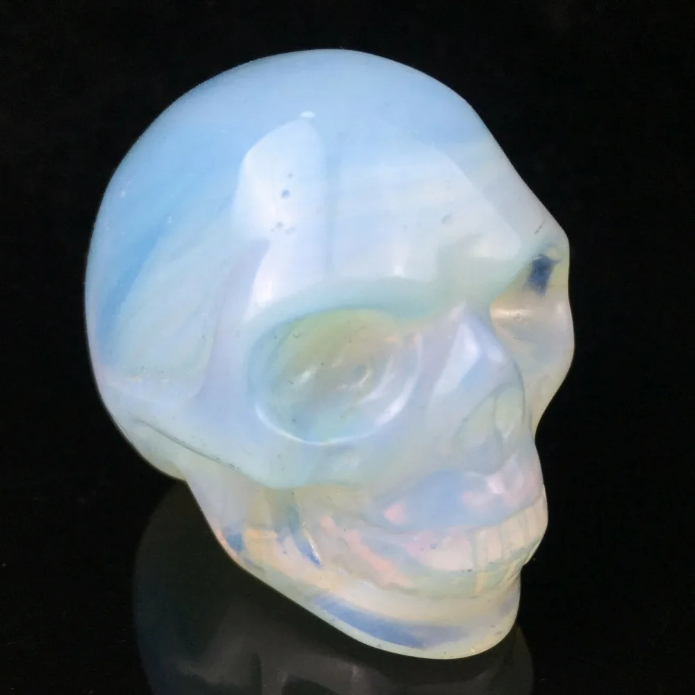 Ручной резной Opalite череп кварцевый хрустальный череп рейки целебная статуя 90 г