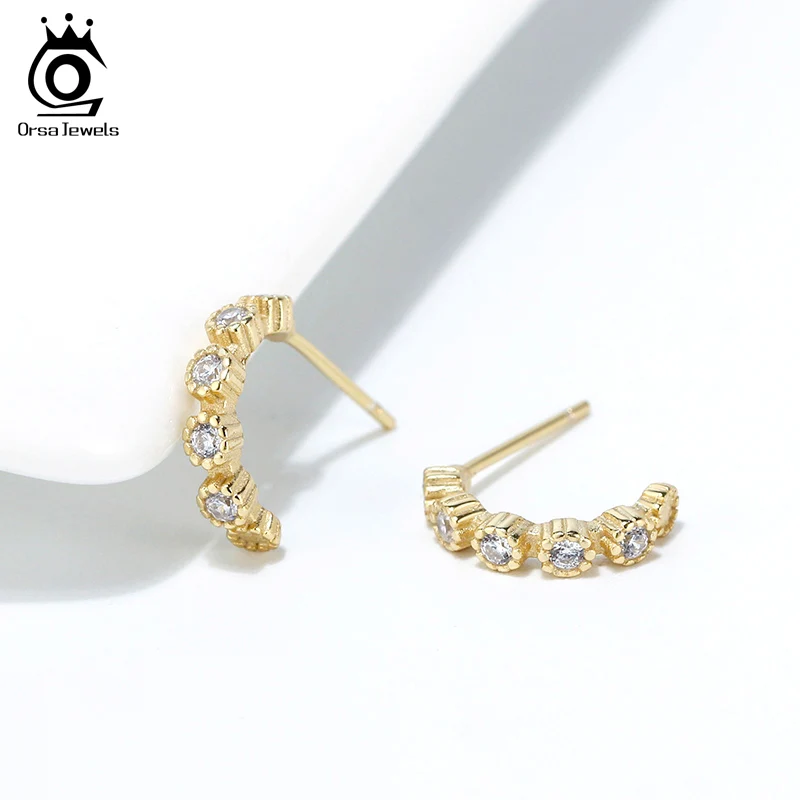 ORSA JEWELS подлинные 925 пробы серебряные серьги-гвоздики Meniscus для женщин, легкие серьги, женские трендовые ювелирные изделия SE205