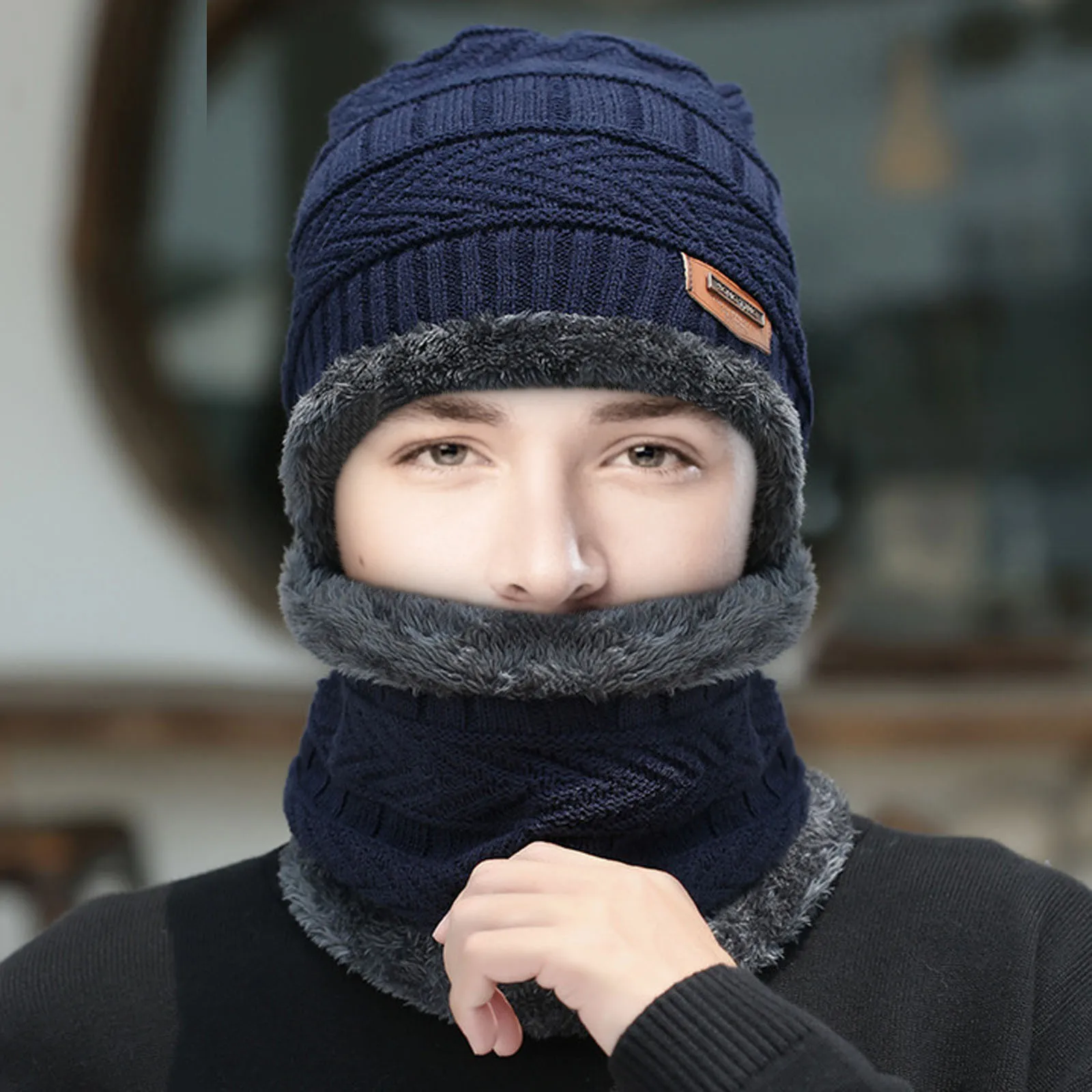 2021 New Winter Knit Cap Men And Women Outdoor Warm Thickening Plus Velvet Loose Winter Hat With Scarf Brand Winter Ski Mask Hat skullies beanie Skullies & Beanies