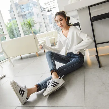 

Gao Waist Plus Velvet Jeans Female 2020 Slim Season Belt Velvet Nine Points Thicken Elastic Force Feet Pants