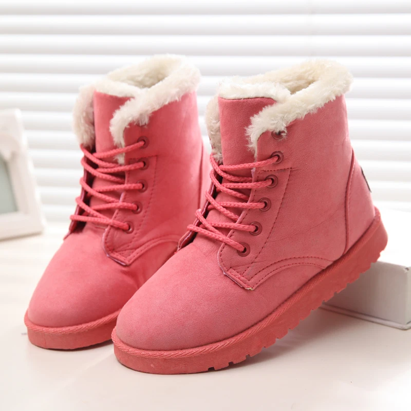 

Warm Fur Plush Classic Women Winter Snow Boots Woman Ankle Snow Boots Female Womens Insole High Quality Botas Mujer Lace-Up