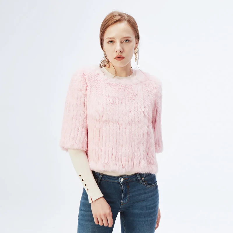 ETHEL ANDERSON Lady Pretty Knitted Fur Coat Real Rabbit Fur Pullover Jacket Short Waistcoat Vogue Design Sweater Free Size