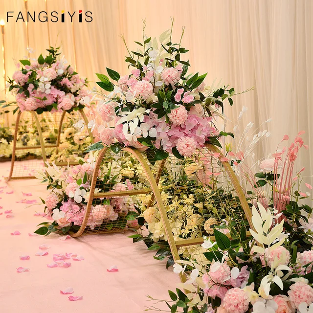 Yeni düğün dekorsyon shne ypy gül çiçek topu düğün shne rk pln yol rehberi rom sütun sksı çiçeği dekorsyon|Artificil ∓ Dried Flowers|  -2
