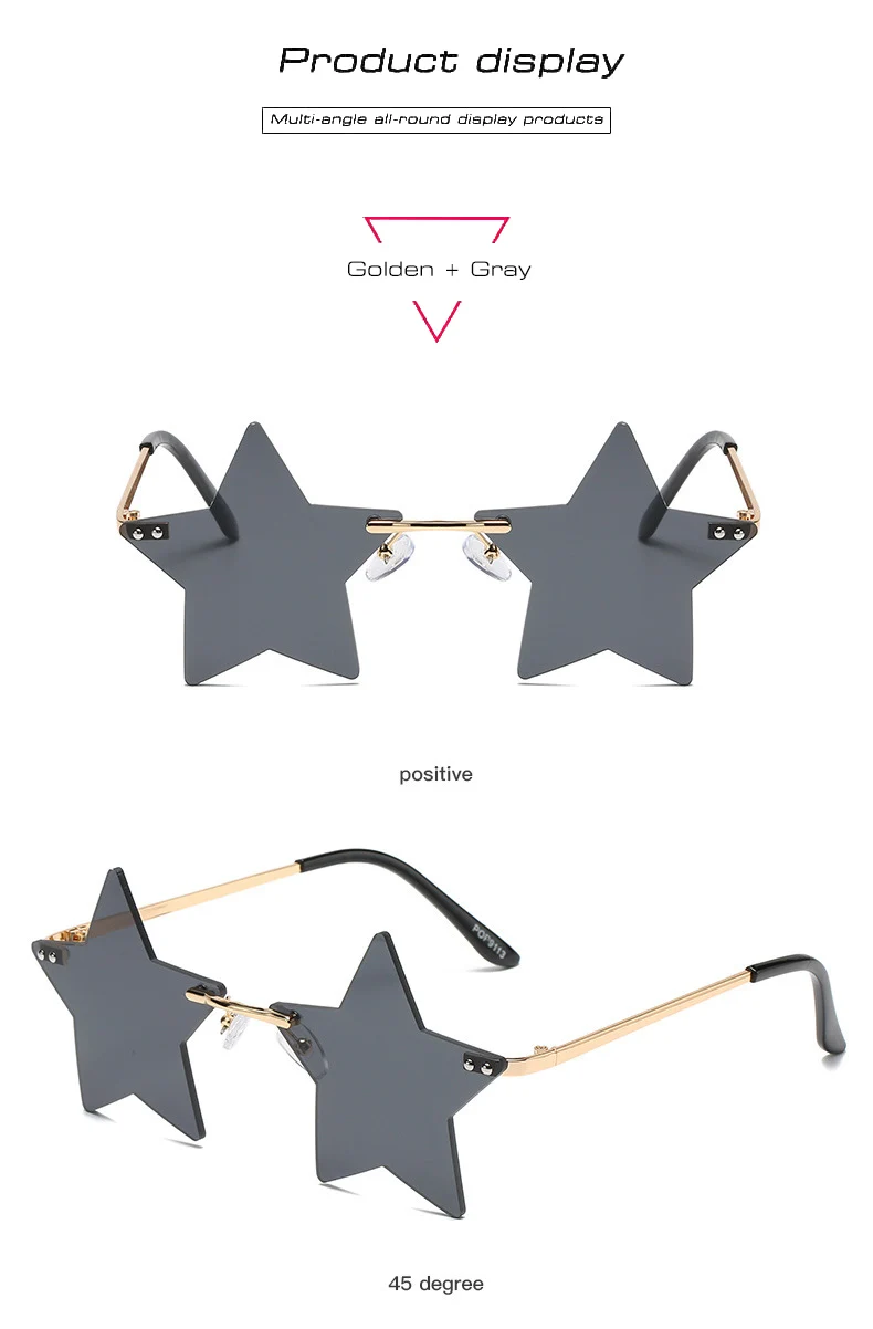 SO&EI Vintage Unique Star Shape Mirror Rimless Sunglasses Women Fashion Clear Ocean Lens Eyewear Men Trending Sun Glasses Shades raybans women