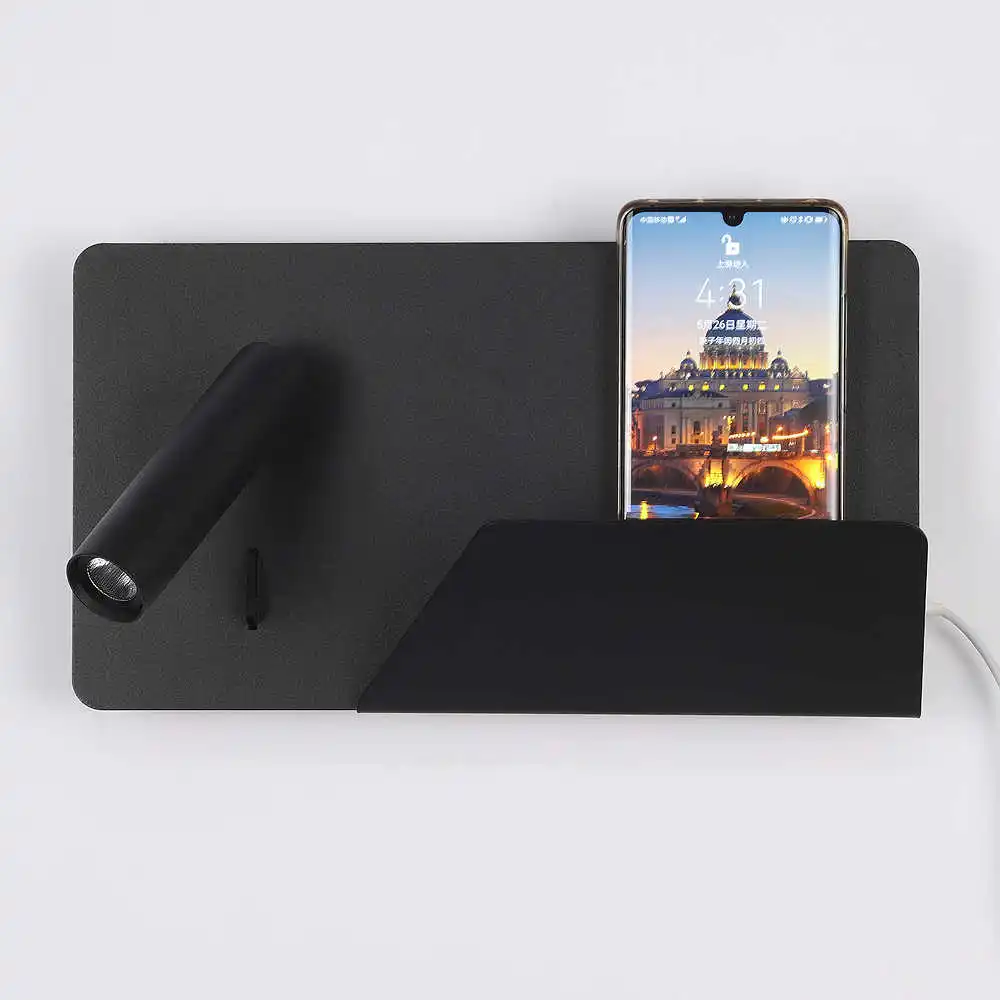 

Geovancy wall lamp led book light bedside headboard bed reading book lamp flexible head usb wireless charger phone shelf lampada