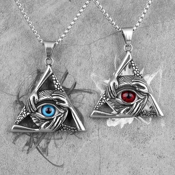 

Guardian Eye Triangle Long Men Necklaces Pendant Chain Punk for Boyfriend Male Stainless Steel Jewelry Creativity Gift Wholesale