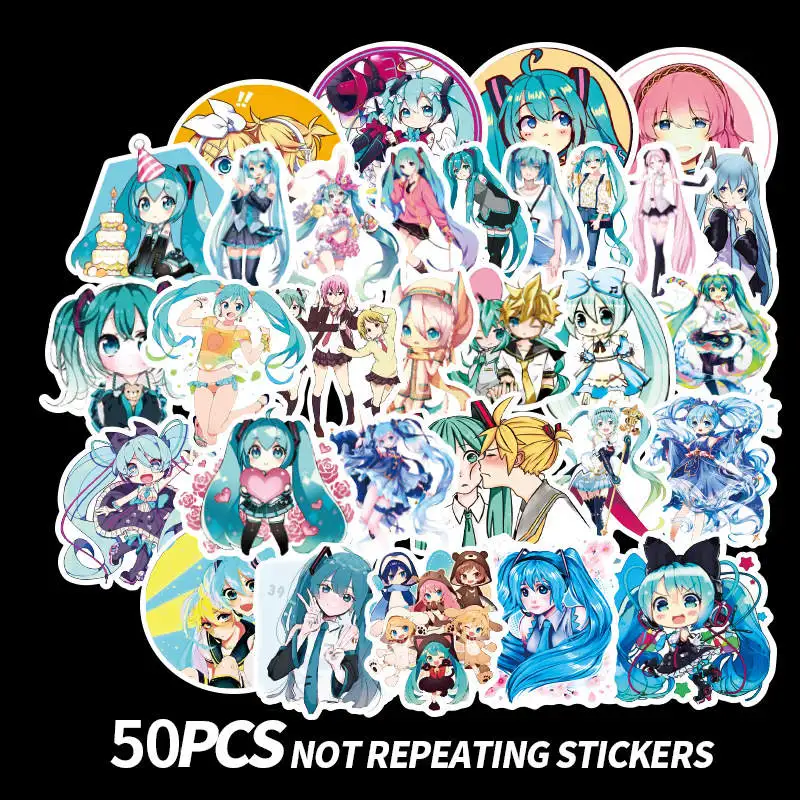 

50Pcs/Bag Anime Girl Stickers Hatsune Miku Scrapbooking Stickers Highness Hatsune Sticker Adhesive Sticker For Phone Laptop Car