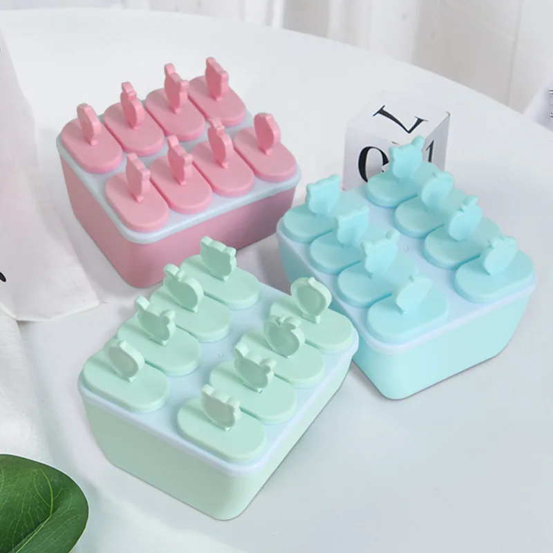 8 полости мороженое эскимо куб пищевой ПП льда лоток с крышкой Diy мультфильм кухонный инструмент холодильник форма для льда