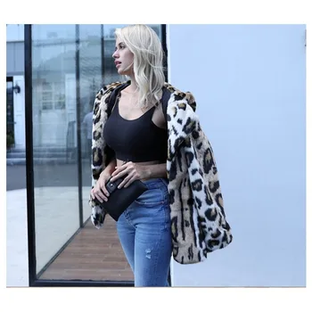 

Winter Warm Fluffy Faux Fur Coats Jackets Women Furry Fake Fur Cropped Jacket Collar Leopard ear hooded Overcoat