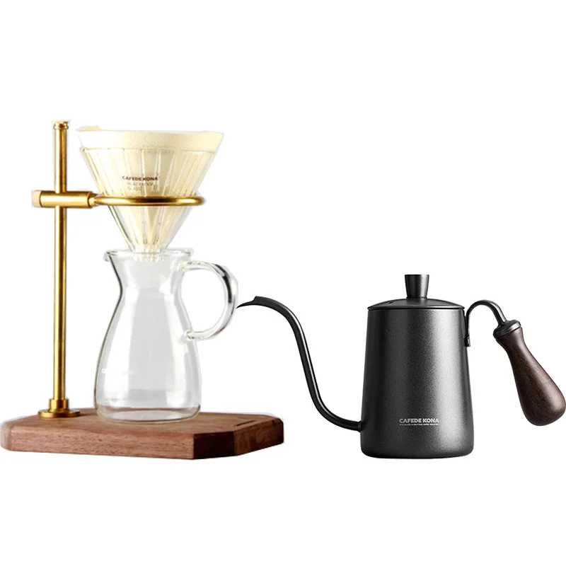 CAFEDE KONA набор для ручного заваривания кофе Налейте на кофеварку гусиная шея Длинный Носик чайник стеклянный капельница кронштейн сервер Filterpaper - Цвет: a set