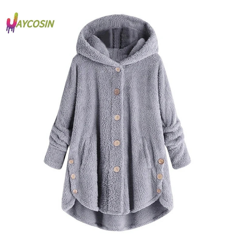 

Jaycosin Women's Sweater Turtleneck Fashion Button Coat Fluffy Tail Tops Hooded Loose Sweater Outerwear Autumn Winter Coat