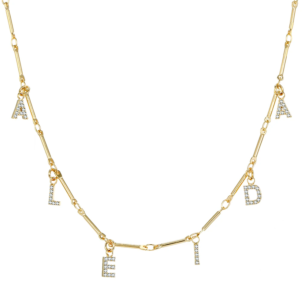 Baratos DOREMI 6 Mm Zirconia collar letra pavimentada collar números collares personalizados con nombre joyería personalizada para regalos únicos de PayPal