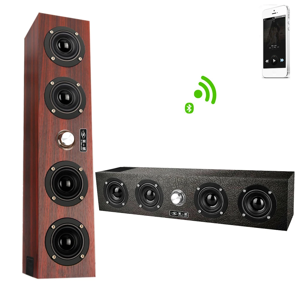 Baratos Altavoz de madera portátil de 20w inalámbrico Bluetooth altavoz estéreo del sistema de TV Altavoz de escritorio columna de sonido FM radio altavoz de ordenador