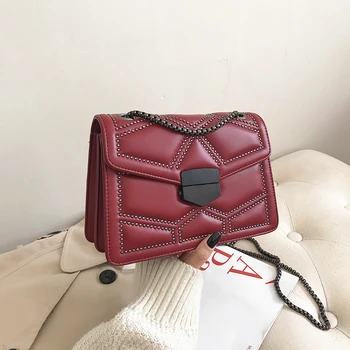 

Rivet Chain Brand Designer PU Leather Crossbody Bags For Women 2020 Simple Fashion Shoulder Bag Lady Luxury Small Handbags Flap