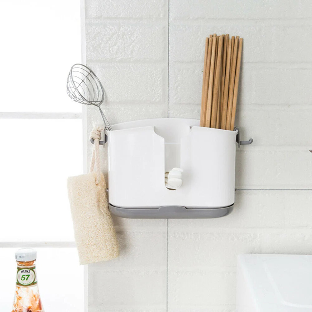 Shelf Detachable Flatware Organizer Holder Waterproof Storage Rack Wall Hanging Adhesive Spoon Drain Kitchen Chopsticks Cage ABS