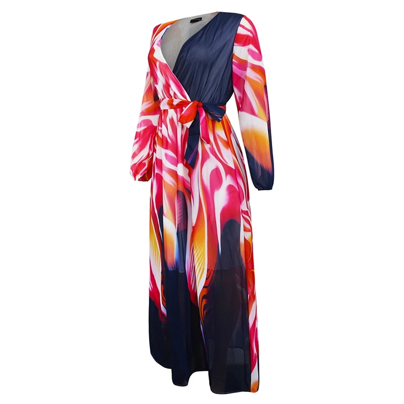 Opslea Африканский женский v-образный вырез цифровой принт платья Дашики Новая модная сексуальная одежда Африканский классический плюс размер длинное платье - Цвет: M05