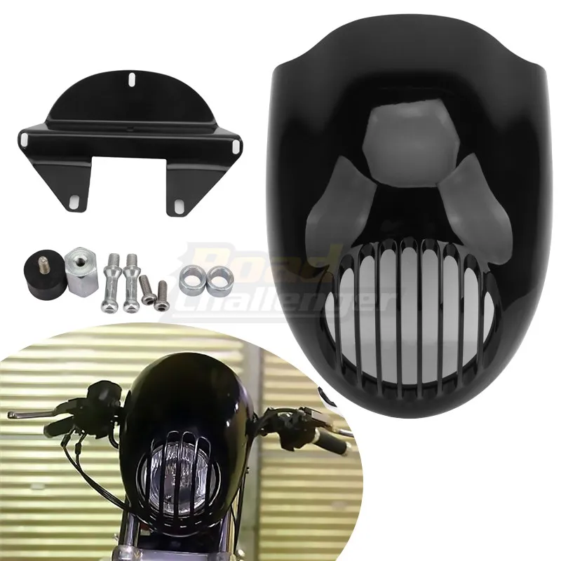 Черный козырек для мотоцикла гриль передняя фара хомут Вилка Крепление Фары