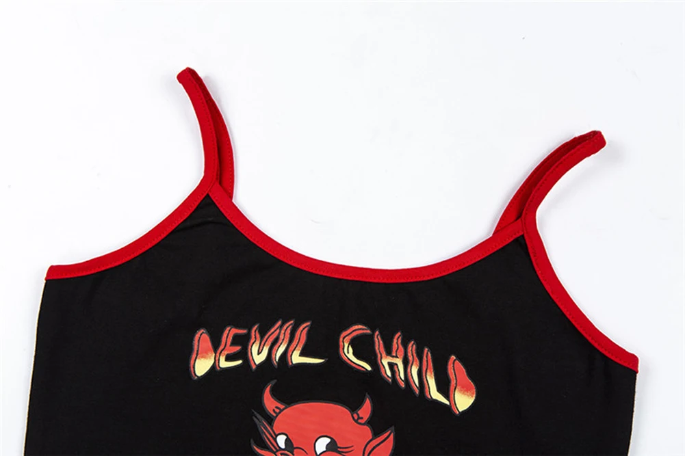 Женская сексуальная облегающая Повседневная Уличная майка-Топ Little Devil Camisole без рукавов летняя рубашка на бретельках