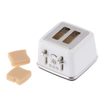

1/12 Scale Dollhouse Bread Machine with Toast Miniature Dollhouse Mini Accessories Cute Decorations Toaster