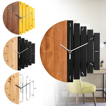 

Pointer Hanging Practical Wooden Wall Clock Bar Home Decor Bedroom Color Block Industrial Style DIY Vintage Office Living Room