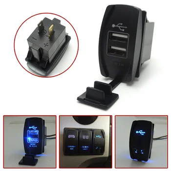 

Dustproof Car UTVs Socket Switch Boats Cars Trucks Blue Light Dual USB