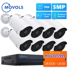 Movols 8ch 5mp poe ai cctv câmera sistema de segurança kit áudio em dois sentidos ao ar livre 5mp câmera ip h.265 p2p vigilância de vídeo nvr conjunto