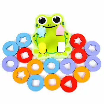 

Lovely Frog Geometric Column Blocks Shape Sorter Cognitive Match Games Wooden Learning & Education Toy For Kids Children
