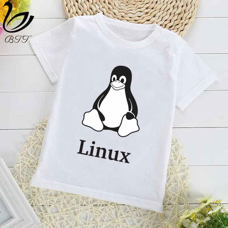 Футболка с принтом пингвина LINUX в компьютере футболки для мальчиков детская футболка с короткими рукавами детская одежда