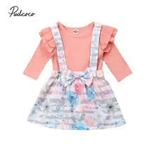 Коллекция года, брендовая осенняя одежда для новорожденных девочек однотонный топ с длинными рукавами, боди+ юбка с цветочным принтом на бретелях, комплект одежды, повседневная одежда для малышей