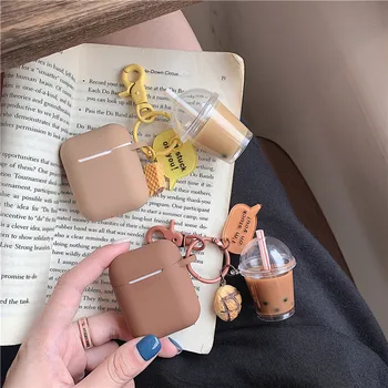 

Silicone Cover Bubble Boba Tea Beer Coffee Pendant Funda For Airpod Case TPU Protector Cases For Air Pods 3 2 1 Keychain Girls
