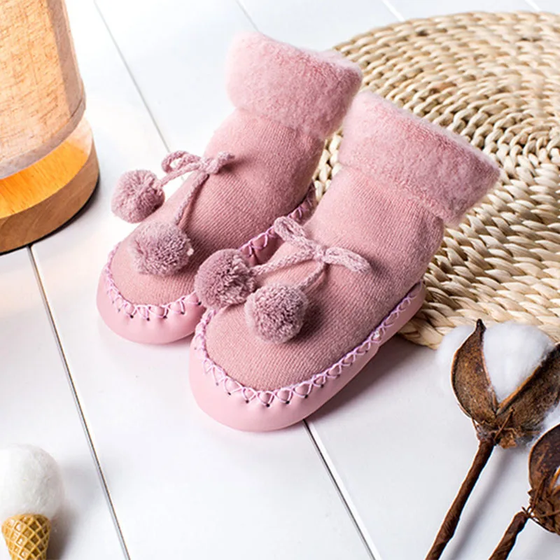 pink Зимние носки для малышей носки для мальчиков и девочек Chaussette Enfant, хлопковые детские гетры, детские носки-тапочки нескользящие носки для малышей - Цвет: pink