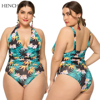 

HENCHIRY Printed Bikini Plus Fertilizer Increase Swimsuit One Piece Bikini Swimsuit Female Swimwear Sexy Swimsuit Women Oversize