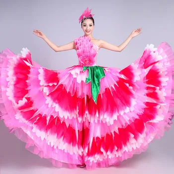 

Performance Clothing Big Swing Skirt Petal Costume Flower Blooms Female Adult One-shoulder Dress Dance With Dance Skirt