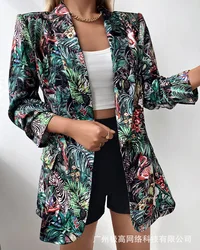 2021 nova jaqueta de terno estampado padrão verde feminino