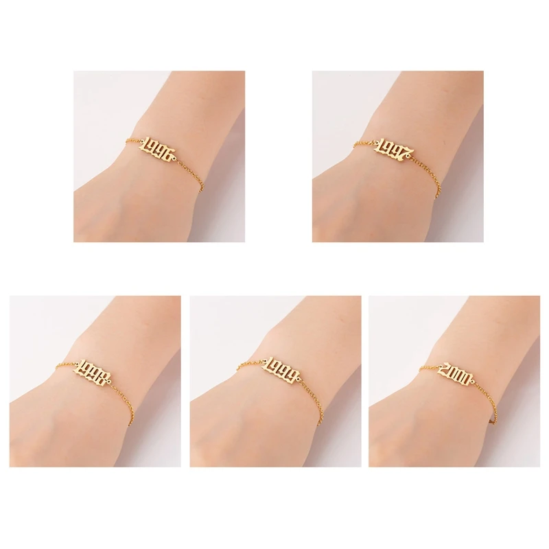 Персонализированные старой английский номер Браслеты для Для женщин 1980-2000 1989 1991 1995 1996 1997 1998 1999 желанию можно украсить ювелирными изделиями, подарок на день рождения