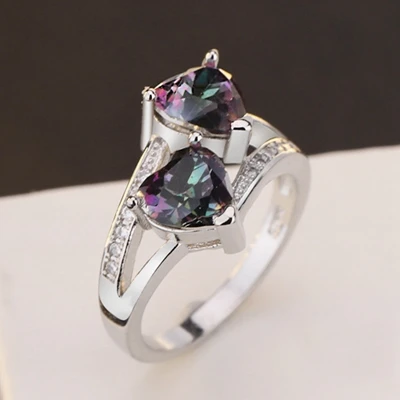 Multi Bague Ringen Топ бренд двойное сердце дизайн топаз кольца для женщин серебро 925 ювелирные изделия драгоценные камни кольца подарки на Рождество юбилей - Цвет камня: Multi