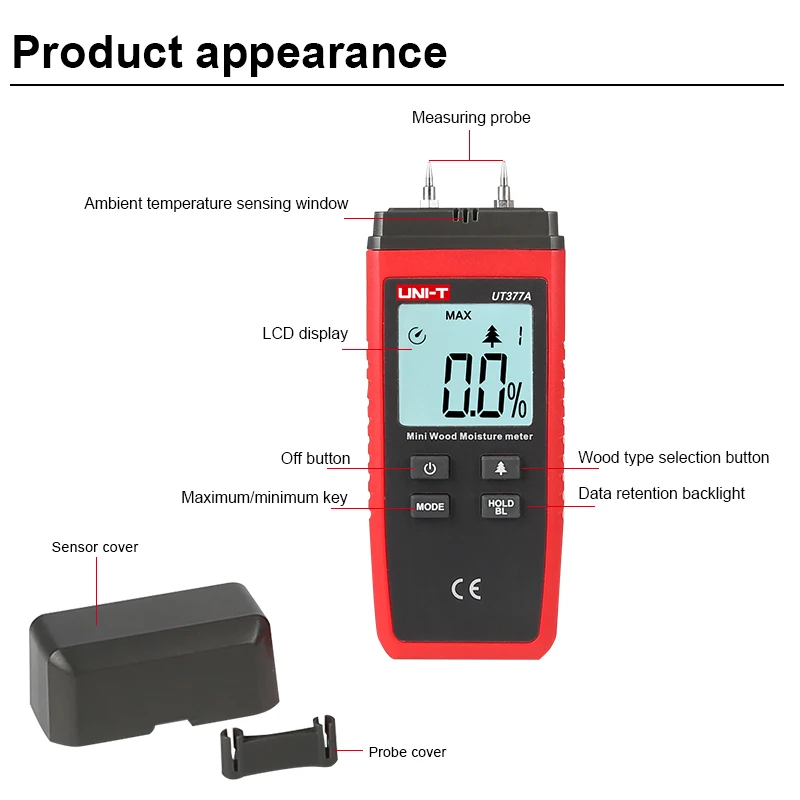 Цифровой измеритель влажности древесины UT377A гигрометром декоративные часы для влажности тестер LCD подсветка для Бумага фанера деревянная материалов