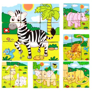 

6pcs/lot 3D 6 Sides Puzzle Kid Wooden Cartoon Animal Puzzle Toys Jigsaw Assembly Early Education Learning Children Toys Gifts