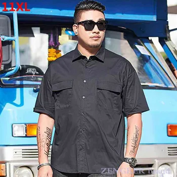 

160kg 11XL personality oversized solid color short-sleeved shirt plus size extra large size men's fat guy shirt 10XL 9XL 8XL