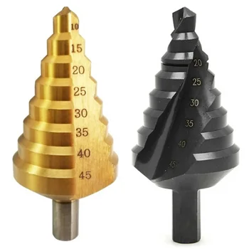 

Triangle Shank Step Drill Bits Pagoda Drill Electric Drill Titanium Coated Woodworking Bit Spiral Straight Groove 10-45mm